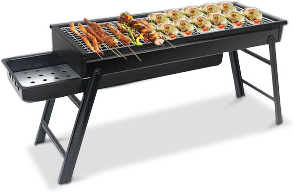 Stainless Steel Folding BBQ Charcoal Grill with Stand & Ash Drawer