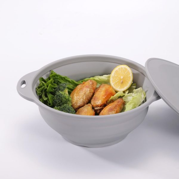 Grey Large 64 oz Collapsible Silicone Salad Bowl with Lid