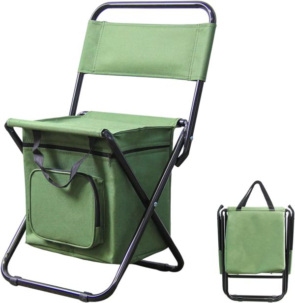 Portable Green Foldable Fishing Chair with Cooler Backrest