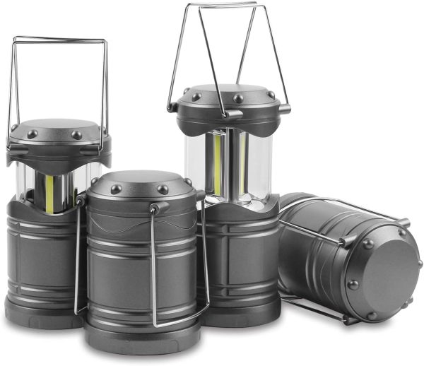 4-Pack Gray LED Battery Powered Collapsible Camping Lantern