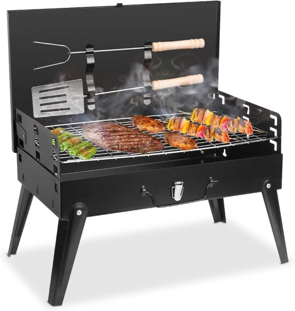 Adjustable Height Iron Portable Charcoal Grill Foldable Design