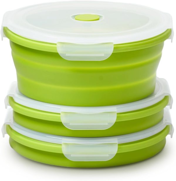 3-Pack 40.5oz Green Airtight Silicone Collapsible Food Containers