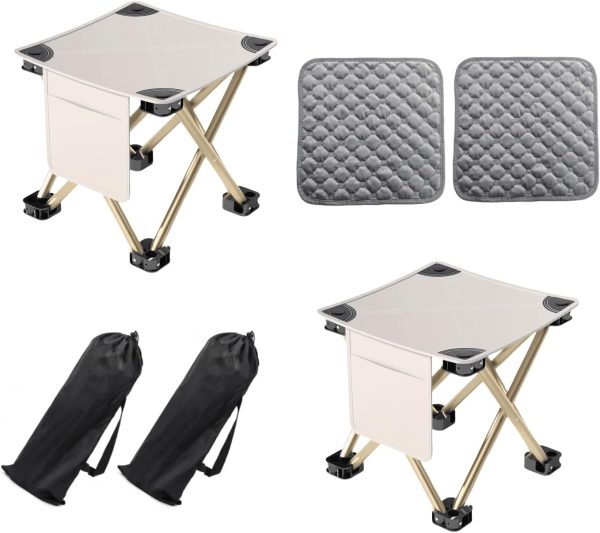 2-Pack 13" White Portable Folding Stool with Non-Slip Cushion