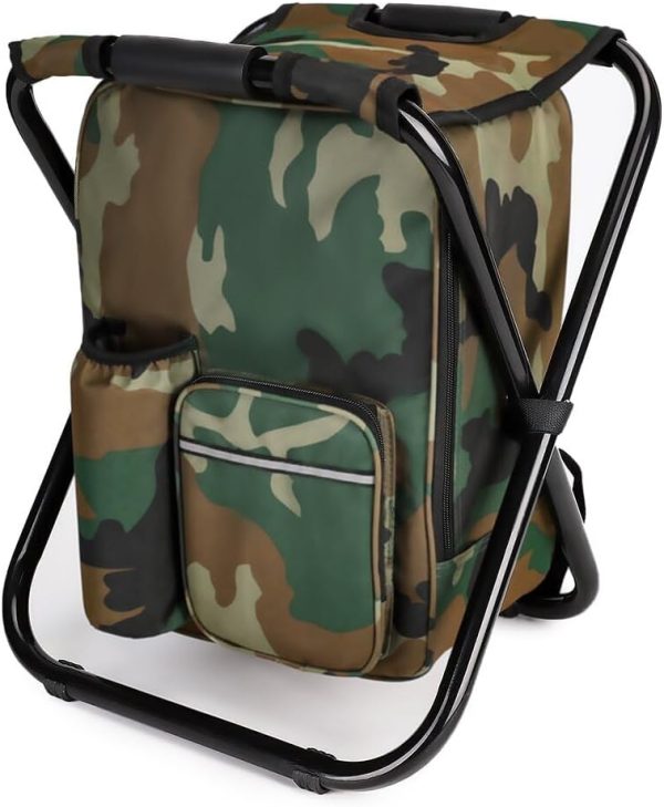 Portable Camouflage Folding Camping Stool with Cooler Bag