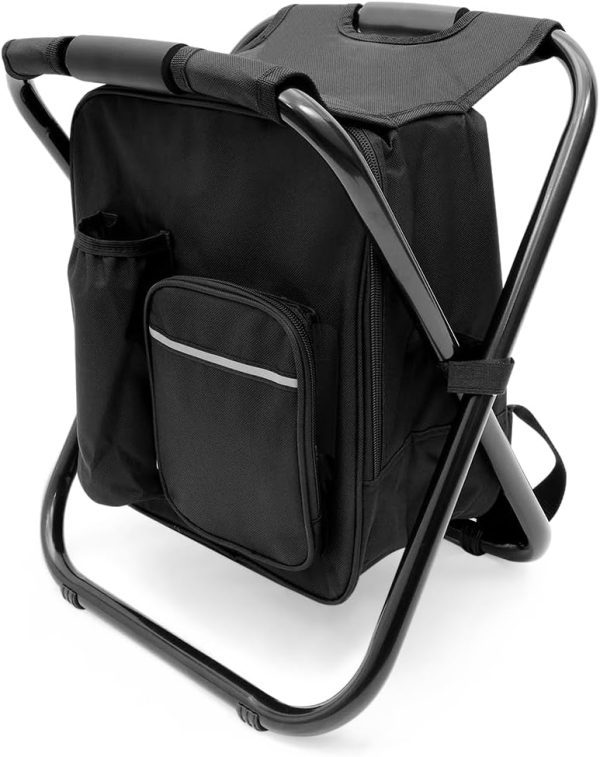 Portable Folding Camping Stool with Backpack Cooler Bag Black