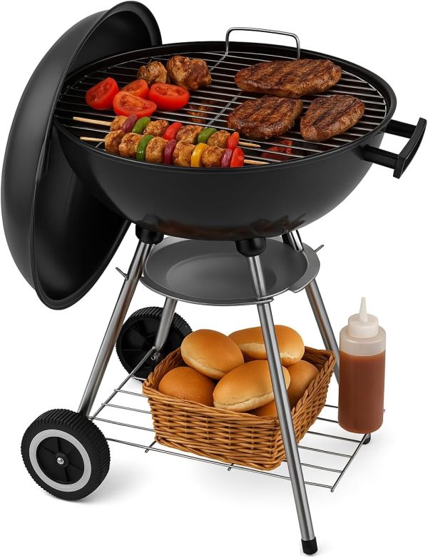 18-Inch Heavy-Duty Round Portable Charcoal Grill with Wheels