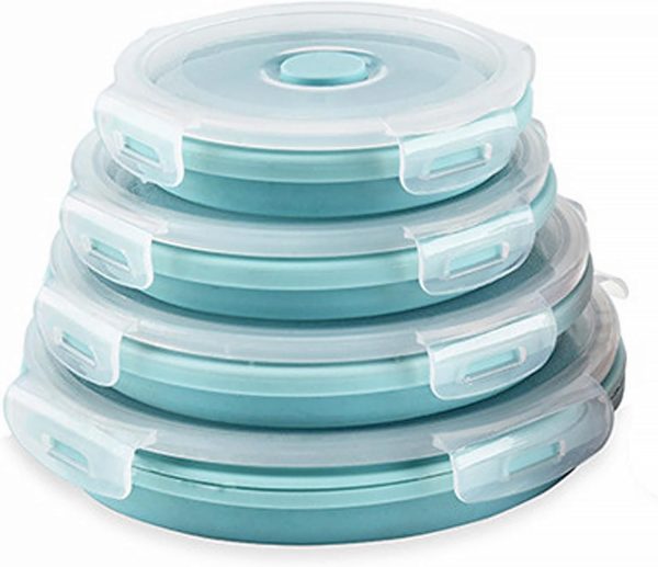 4-Pack Blue Round Silicone Collapsible Food Storage Containers