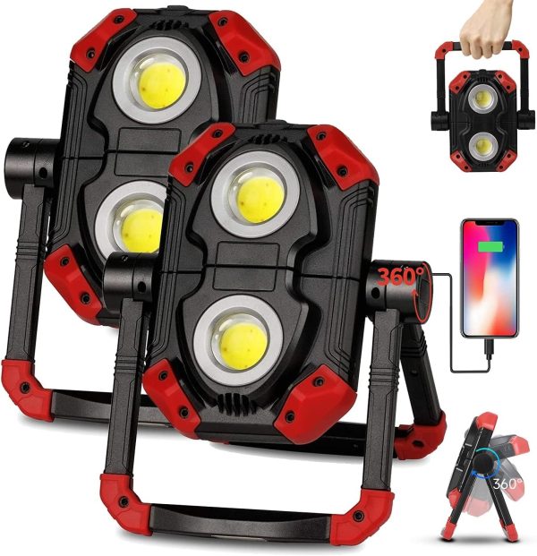 2-Pack 2500LM Rechargeable COB LED Work Light Magnetic Base