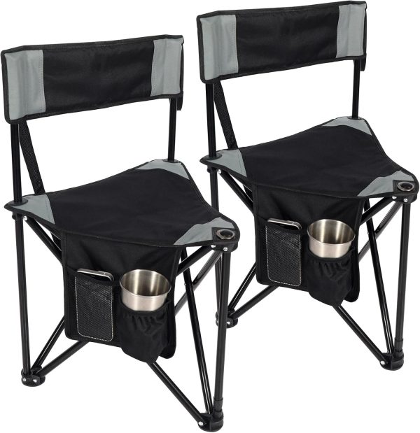 2-Pack Black Tripod Camping Chairs Lightweight with Backrest