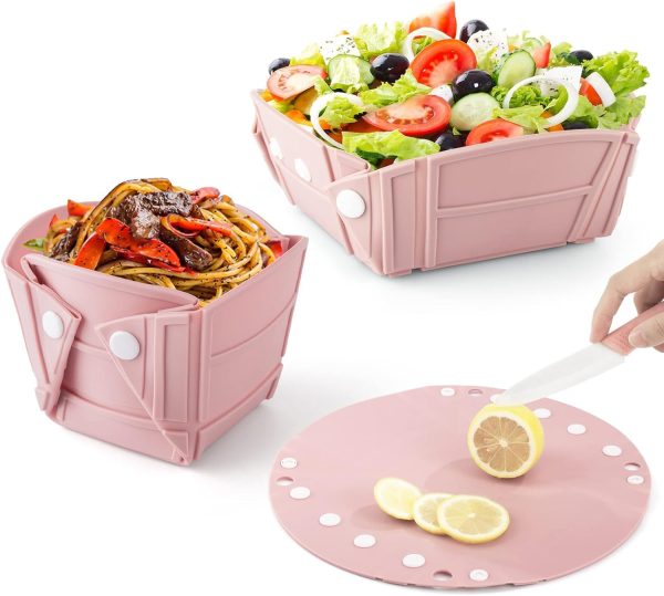 Pink Silicone Collapsible Bowl Foldable into Plate or Cup