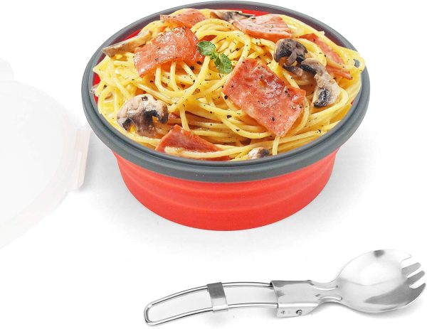 1200ml Collapsible Silicone Bowl Set with Foldable Fork Spoon