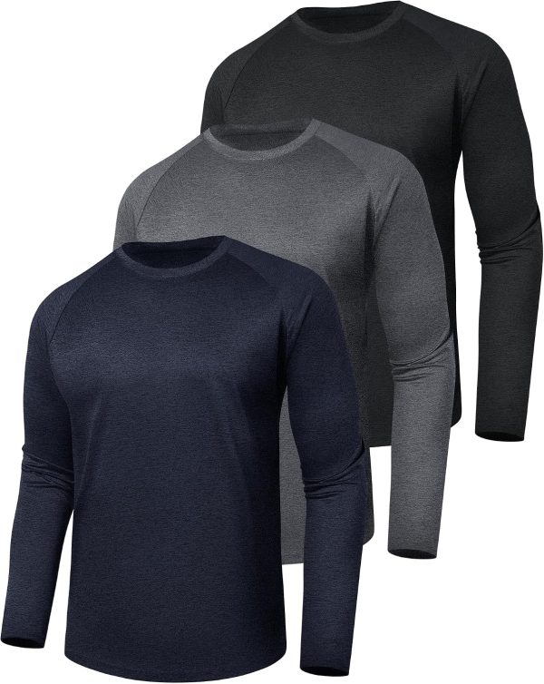 Men's 3-Pack Quick Dry Moisture Wicking UV Long Sleeve Shirts